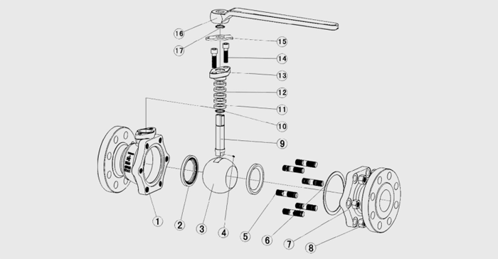 浮动球阀结构图 浮动球阀结构图