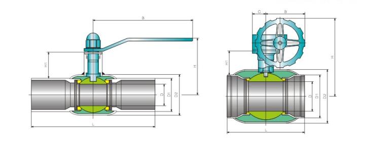 Конструктивная схема полностью сварного шарового крана для теплоснабжения